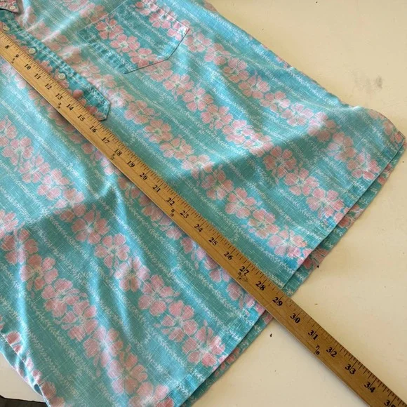 Kahala Vintage Hawaii Mens Medium Blue Pink Floral Stripe Pullover Aloha Shirt - Picture 6 of 6